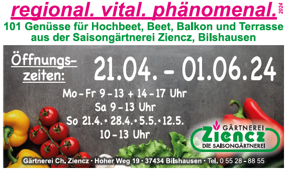 Balkonblumen- und Gemüsesaison 21.4.-1.6.24
